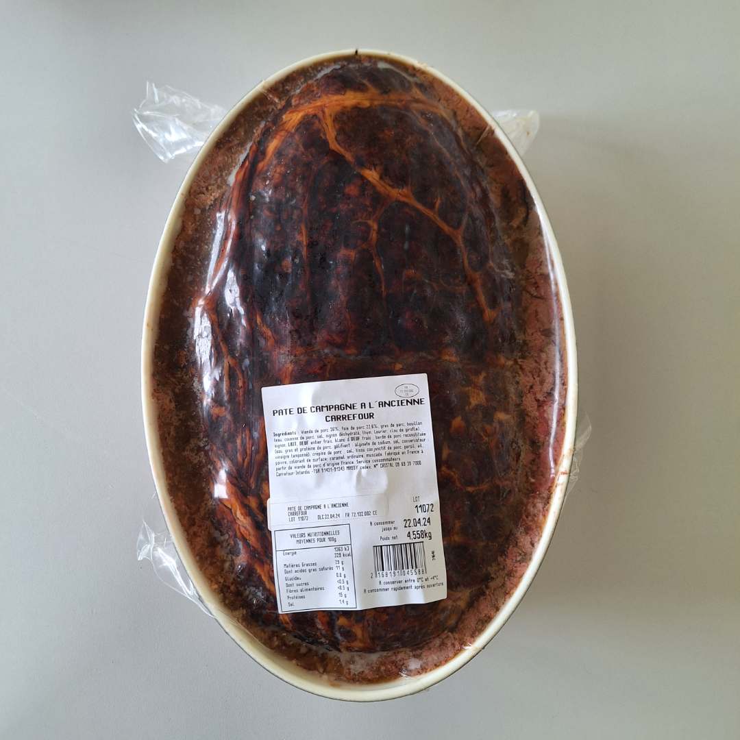 Pate de campagne a l'ancienne Carrefour : photo du produit rappelé le 29/06/2026