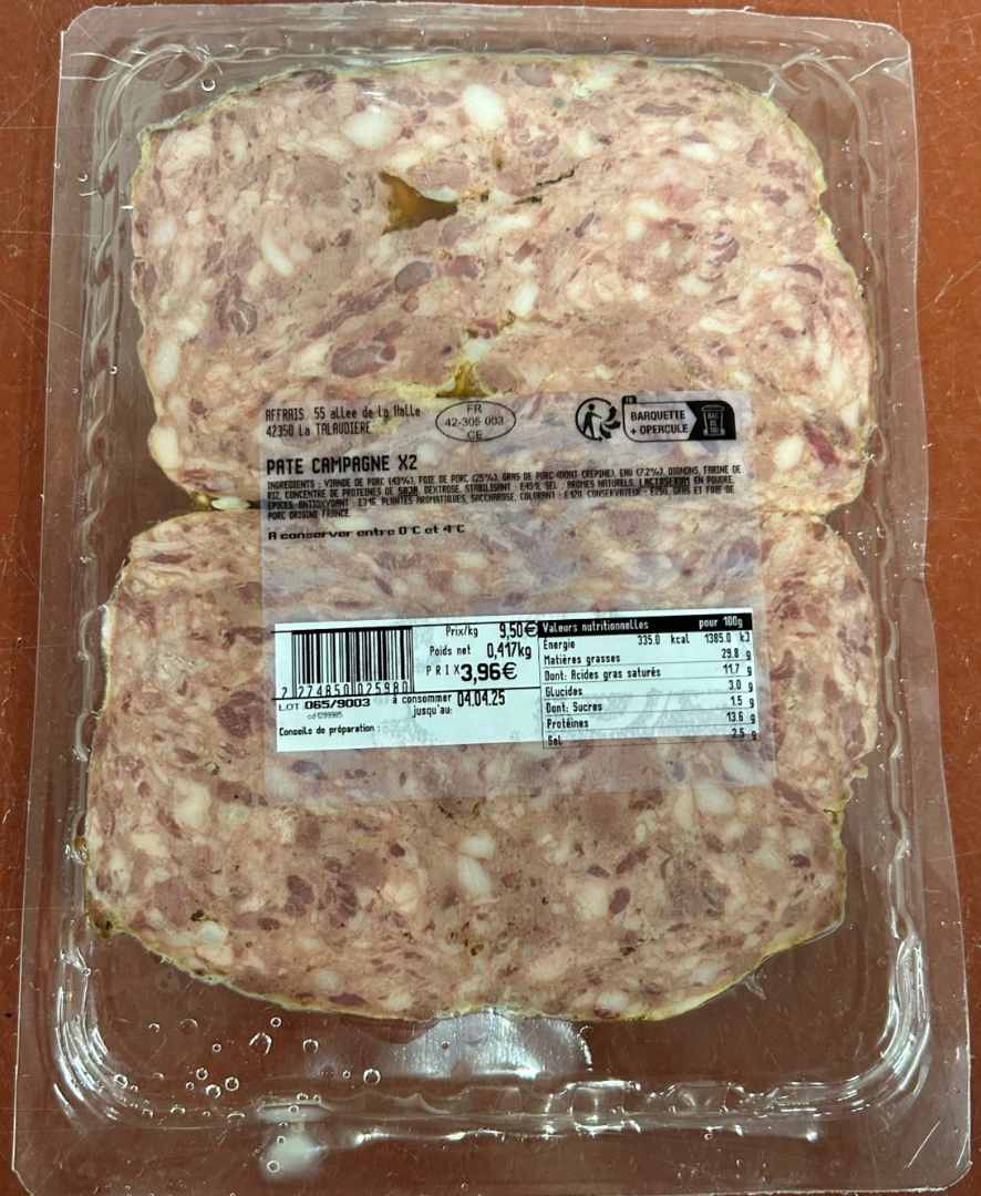 Pate de campagne Affrais : photo 3 sur 3 du produit rappelé le 08/03/2025