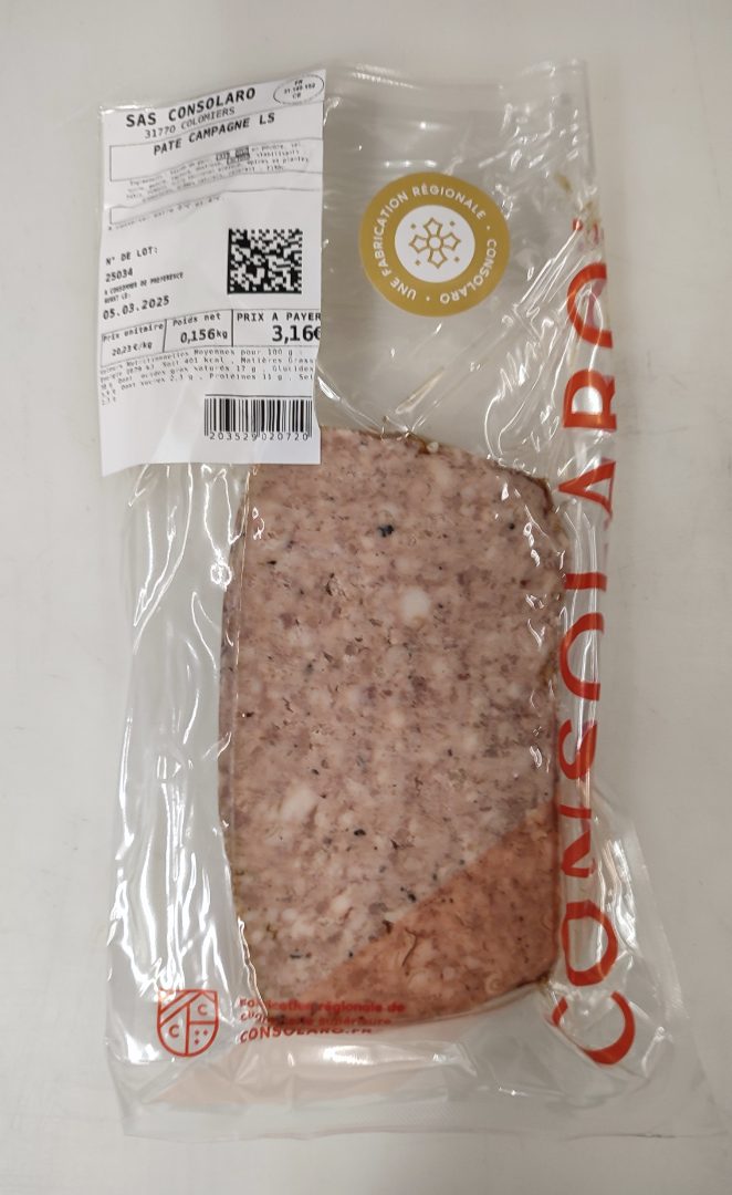 Pâté de campagne Consolaro : photo 3 sur 3 du produit rappelé le 13/02/2025