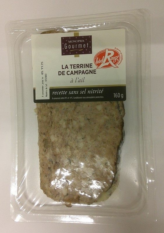 Pate de campagne label rouge a l'ail Monoprix Gourmet : photo du produit rappelé le 21/10/2025