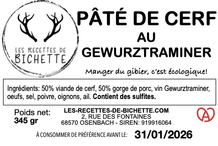 Pâté de cerf, de biche, de daim et de chamois Les Recettes de Bichette : photo 3 sur 5 du produit rappelé le 21/05/2024