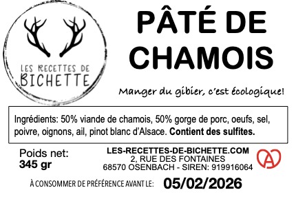 Pâté de cerf, de biche, de daim et de chamois Les Recettes de Bichette : photo 4 sur 5 du produit rappelé le 21/05/2024