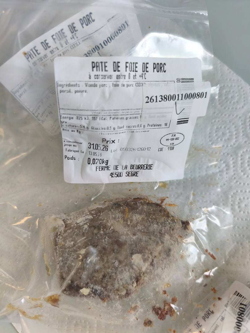 Pate de foie de porc : photo du produit rappelé le 19/05/2026