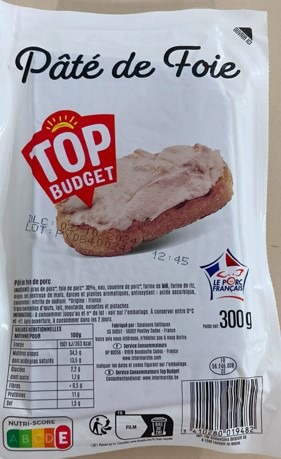 Pâté de foie Top Budget : photo du produit rappelé le 04/09/2024
