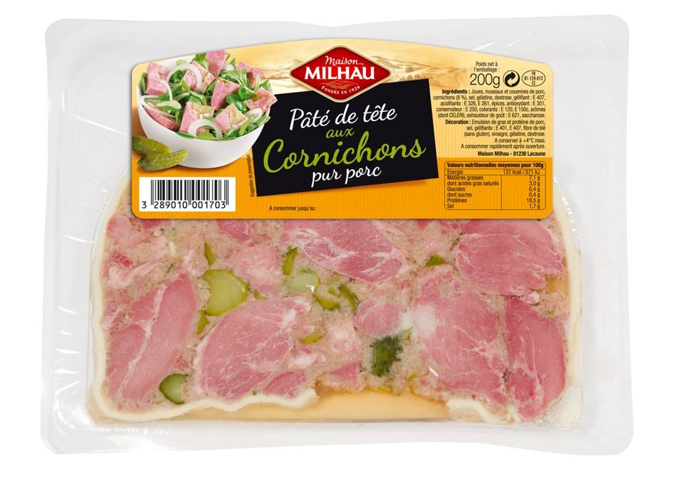 Pate de tete aux cornichons Maison Milhau : photo du produit rappelé le 31/03/2021