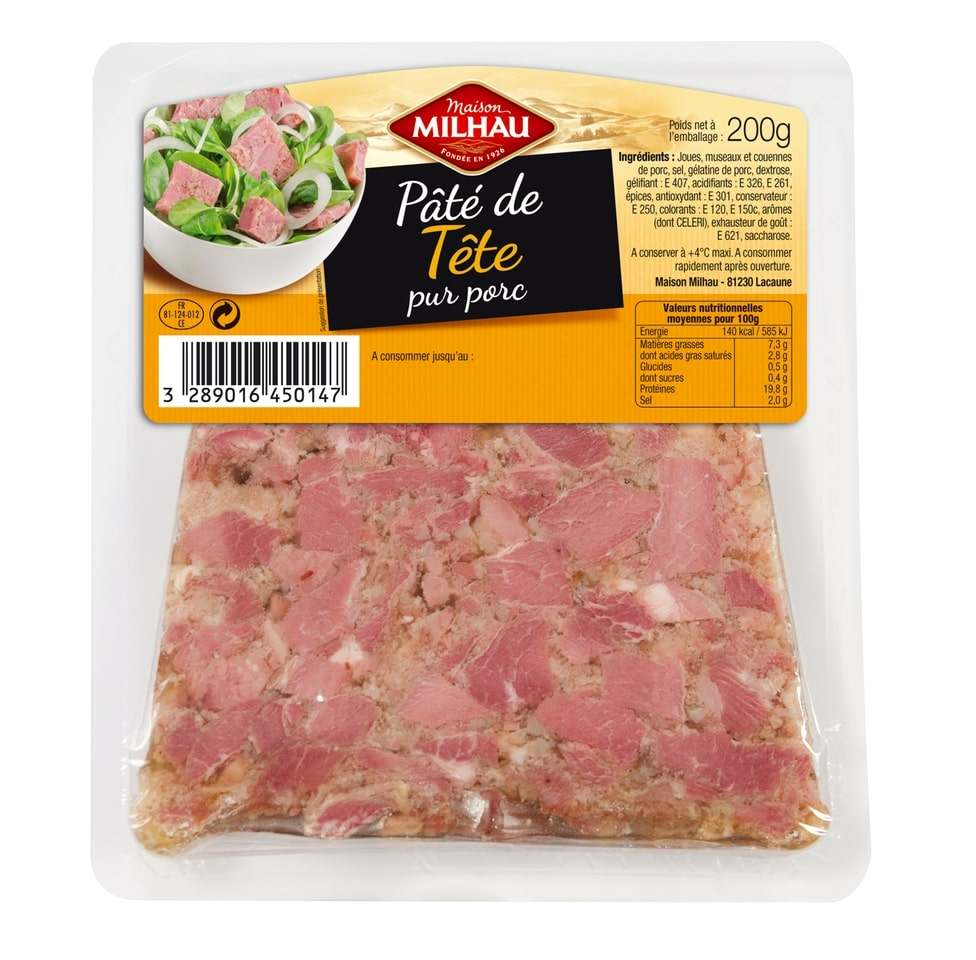 Pâté de tête pur porc Maison Milhau : photo du produit rappelé le 02/08/2022