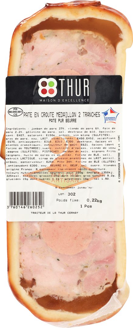 Pâté en croûte médaillon 2 tranches Charcuterie de la Thur : photo du produit rappelé le 16/11/2021