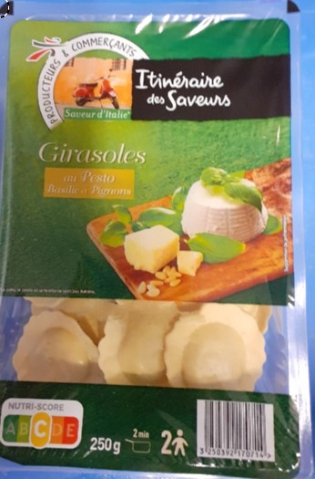Pates girasole au pesto,basilic et pignon Itineraire des Saveurs : photo du produit rappelé le 09/10/2023