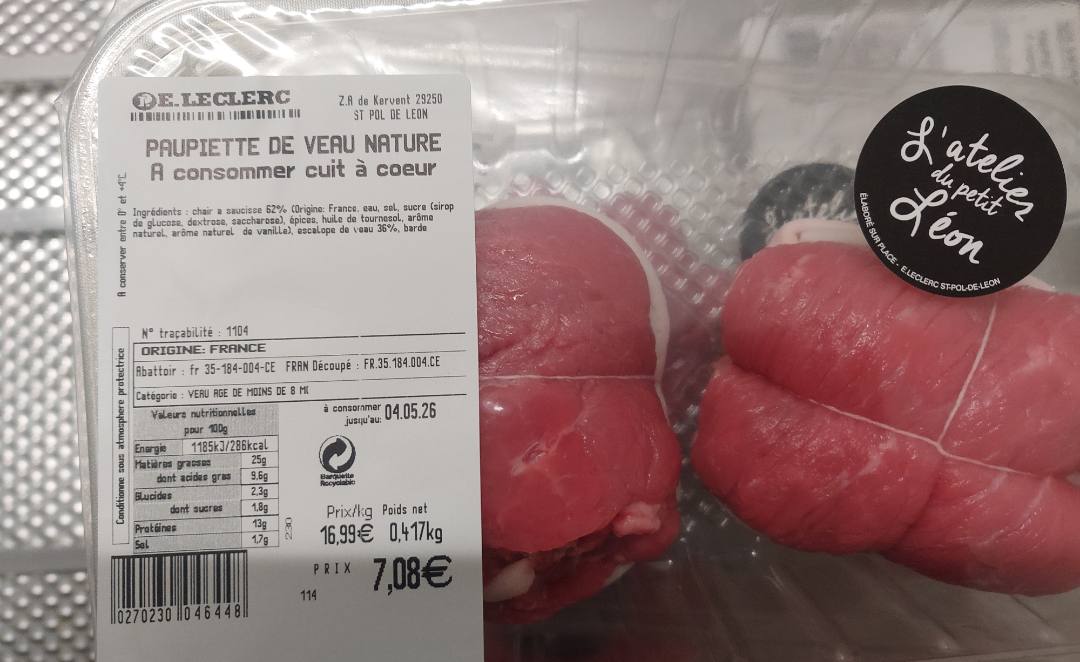 Paupiette de veau Atelier du Petit Leon : photo du produit rappelé le 24/04/2026