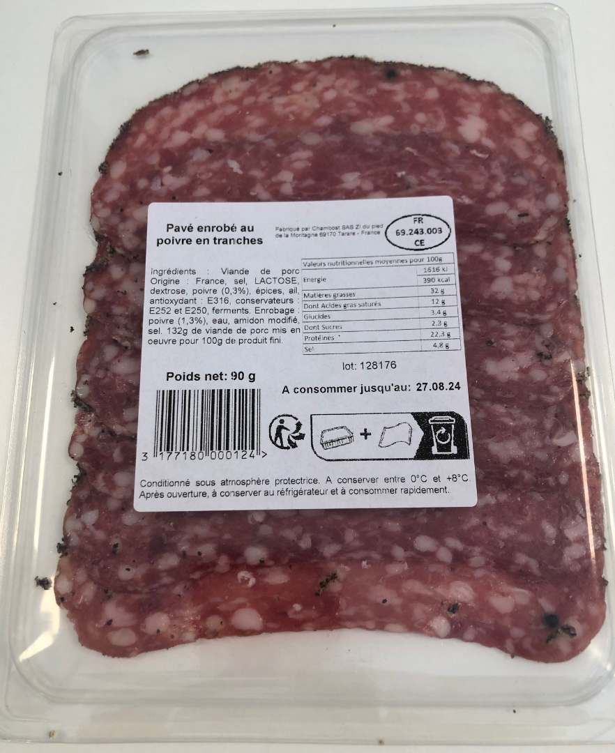 Pavé du beaujolais au poivre vpf 90g Chambost : photo 2 sur 2 du produit rappelé le 30/07/2024
