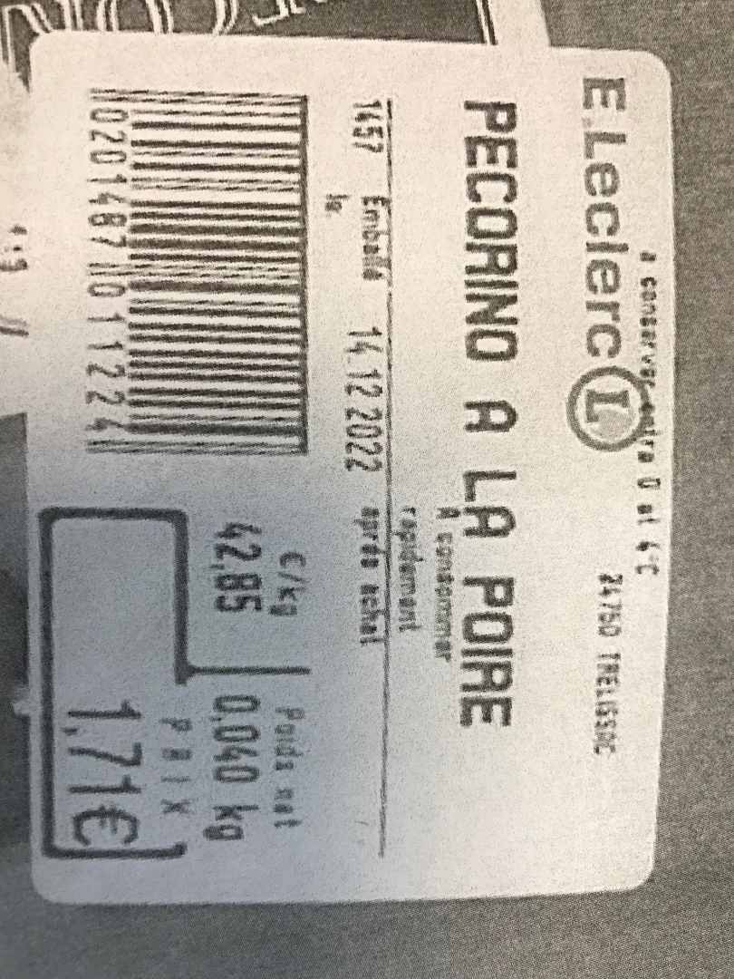 Pecorino a la poire Rayon Fromage à la Coupe : photo du produit rappelé le 07/03/2023