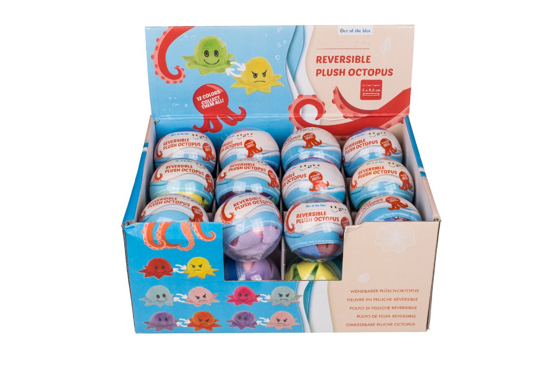 Peluche poulpe réversible en capsule plastique Out of the Blue KG : photo du produit rappelé le 12/03/2026