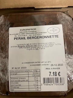 Perail bergeronnette brebis Europafrom : photo 2 sur 2 du produit rappelé le 04/01/2024