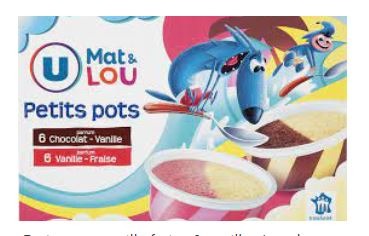 Petits pots vanille fraise & vanille chocolat - u mat & lou - x12, 342 g : photo du produit rappelé le 03/12/2021