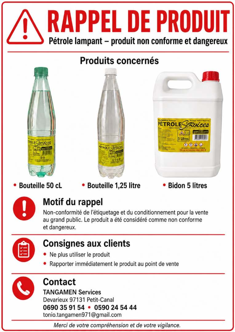 Petrole services : photo du produit rappelé le 24/08/2026