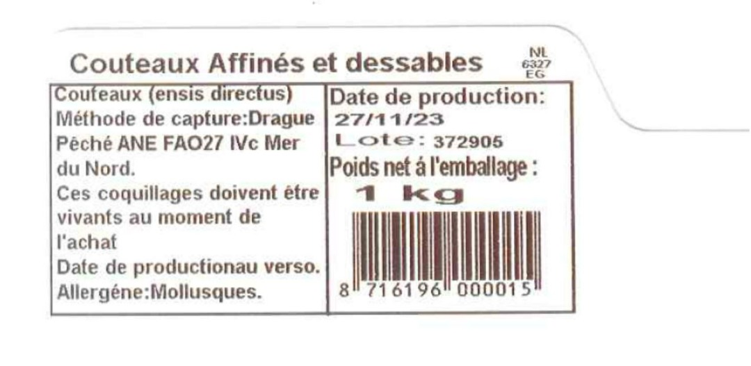 Pied de couteau Seafarm : photo du produit rappelé le 19/12/2023