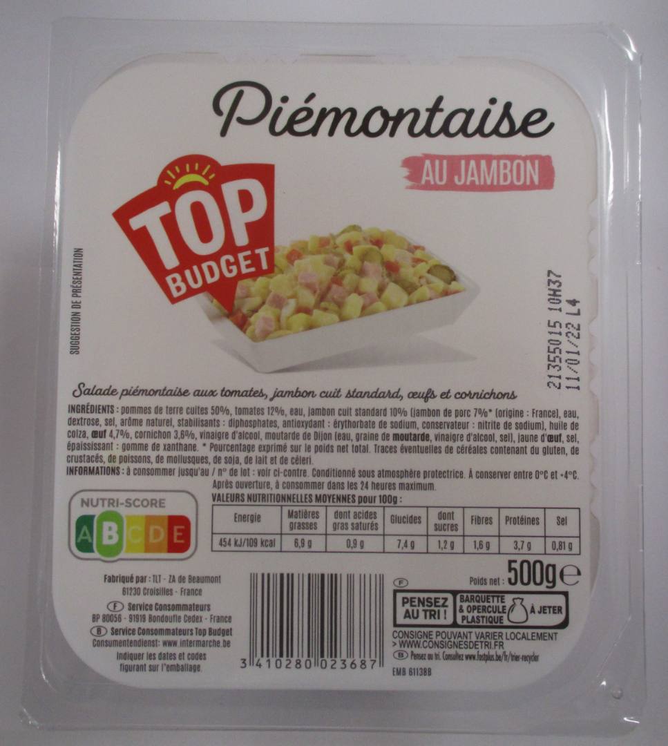 Piemontaise au jambon Top Budget : photo du produit rappelé le 09/06/2022
