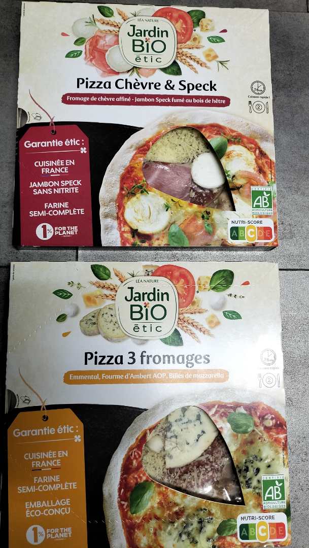 Pizza 3 fromages et pizza chèvre & speck Jardin BIO Etic : photo du produit rappelé le 21/11/2022