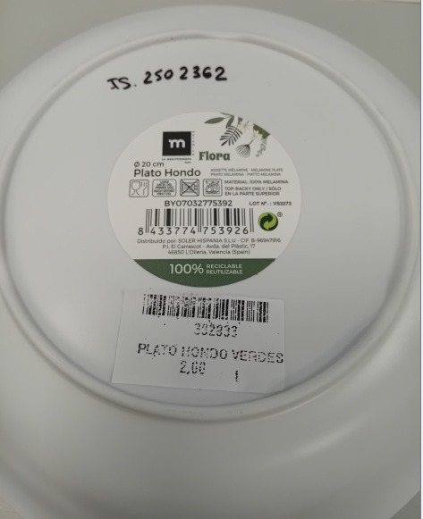 Plat en melamine et bol en melamine La Mediterranea : photo 3 sur 4 du produit rappelé le 18/07/2025