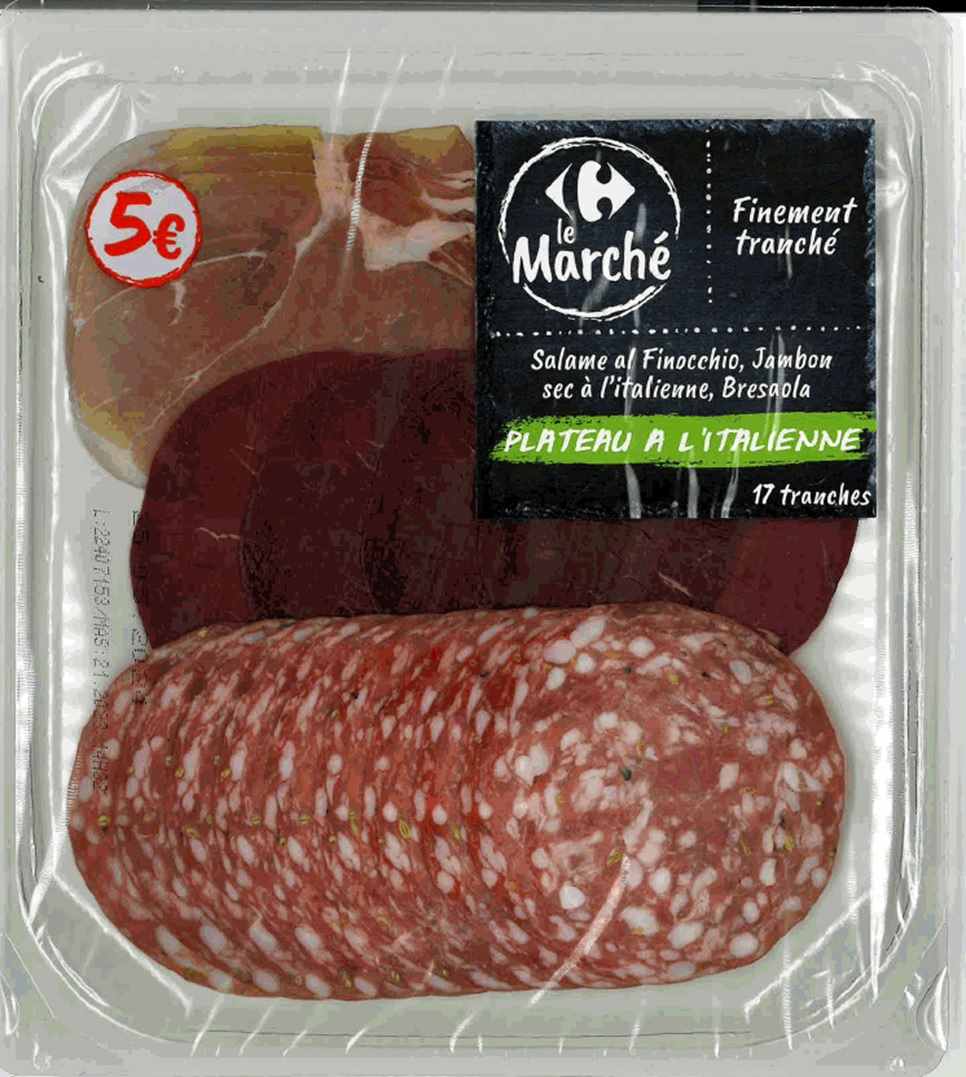 Plateau de charcuterie à l'italienne Carrefour le Marché : photo du produit rappelé le 25/11/2024
