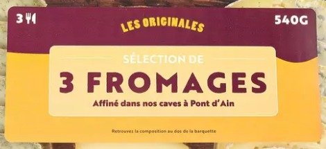 Plateau les originales 540g assortiment de 3 fromages pour raclette : photo du produit rappelé le 21/02/2025