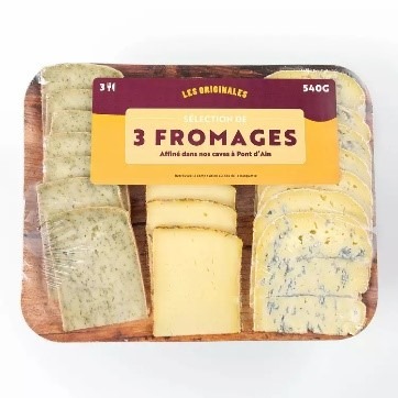 Plateau les originales 540g assortiment de 3 fromages pour raclette : photo du produit rappelé le 05/03/2025