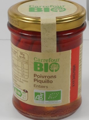 Poivrons piquillo entiers Carrefour BIO : photo du produit rappelé le 18/05/2021