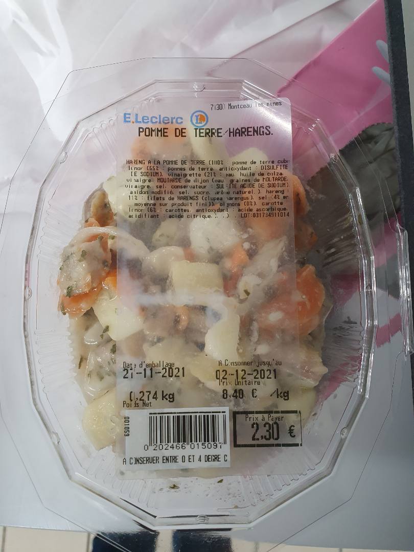 Pomme de terre/harengs : photo du produit rappelé le 03/12/2021