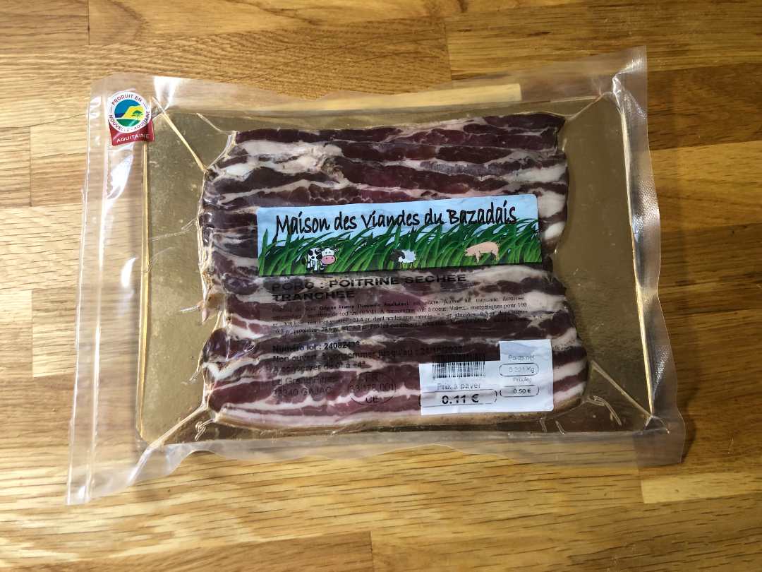 Porc : poitrine séchée tranchée Maison des Viandes du Bazadais : photo du produit rappelé le 18/08/2023