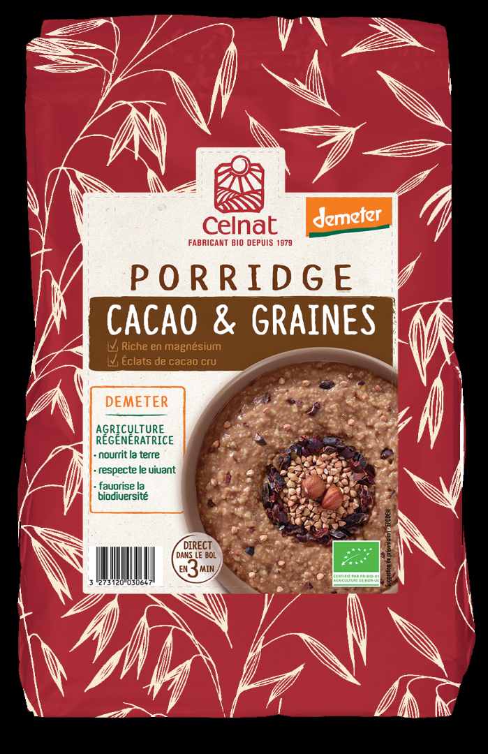 Porridge cacao et graines demeter Celnat : photo du produit rappelé le 10/06/2021