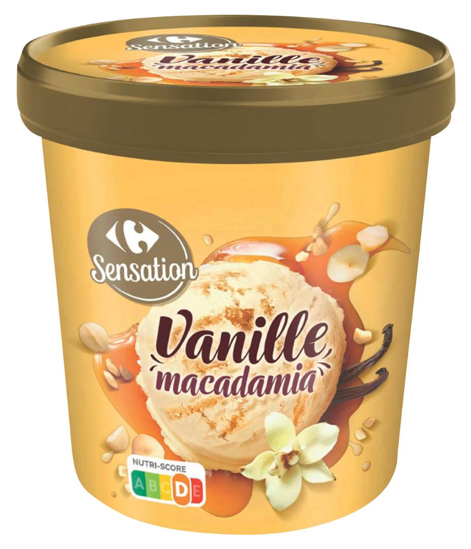Pot glace vanille macadamia 500ml 295g Carrefour Sensation : photo du produit rappelé le 08/11/2021