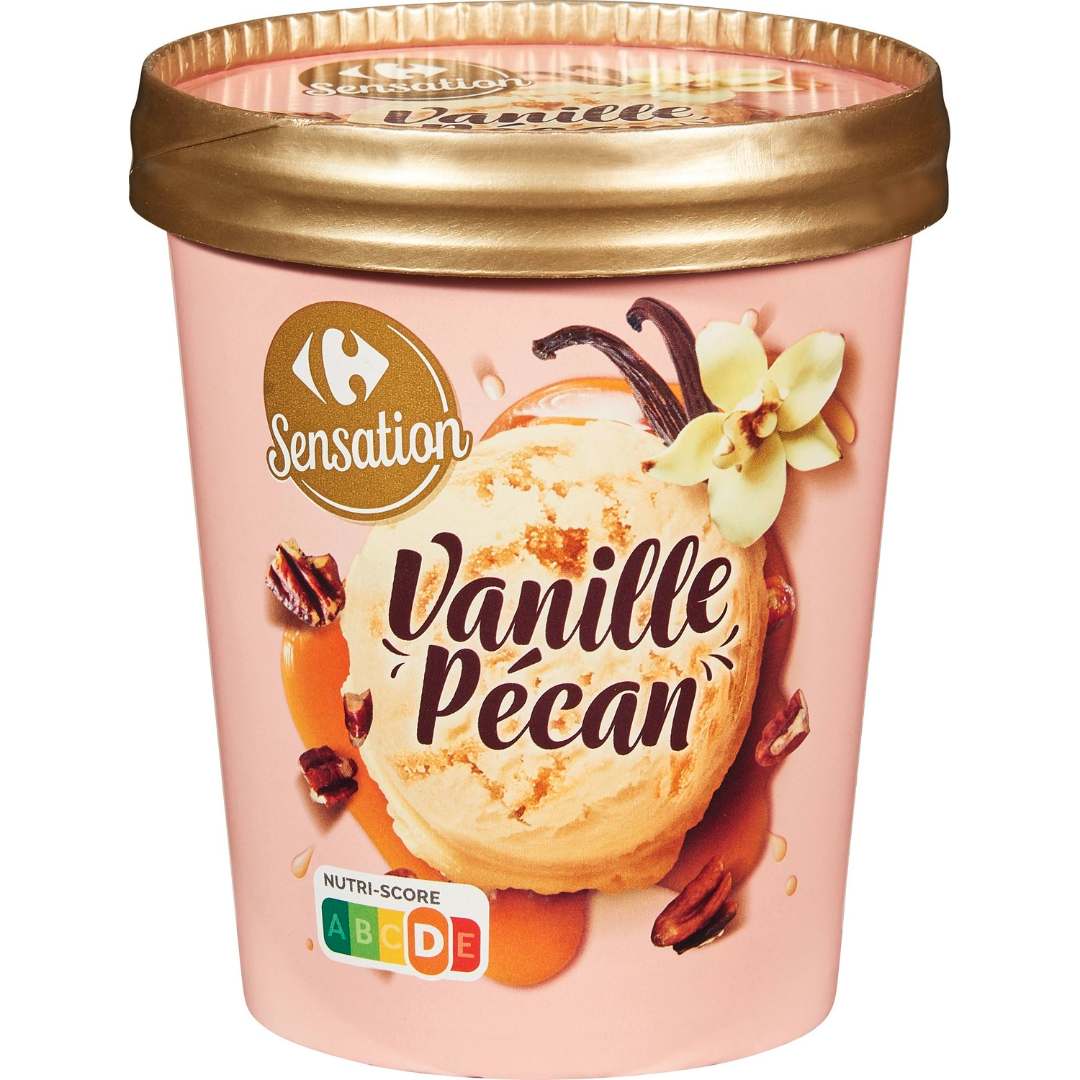 Pot glace vanille pécan 500ml 295g Carrefour Sensation : photo du produit rappelé le 08/11/2021