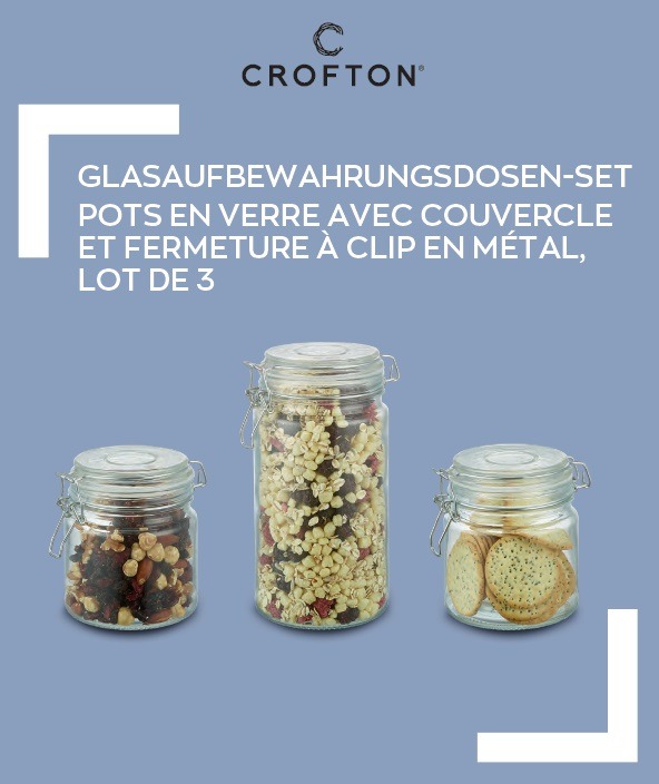 Pots en verre avec couvercle en bois et fermeture à clip en métal Crofton : photo du produit rappelé le 19/02/2025