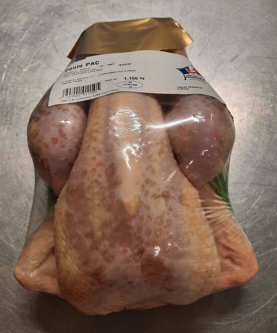 Poules entières , cuisses, filet et ailes : photo du produit rappelé le 09/02/2024