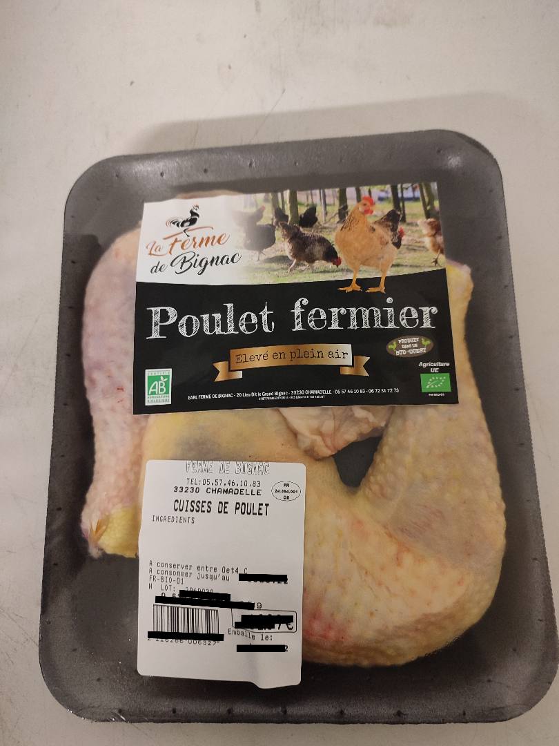Poulet bio Ferme de Bignac : photo du produit rappelé le 12/10/2022