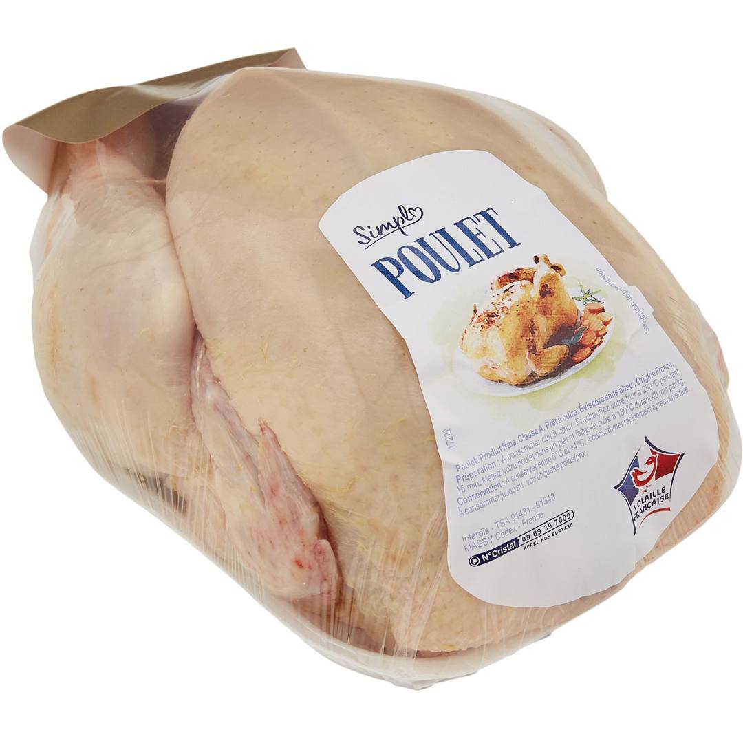 Poulet blanc entier sous film Simpl : photo du produit rappelé le 16/06/2023