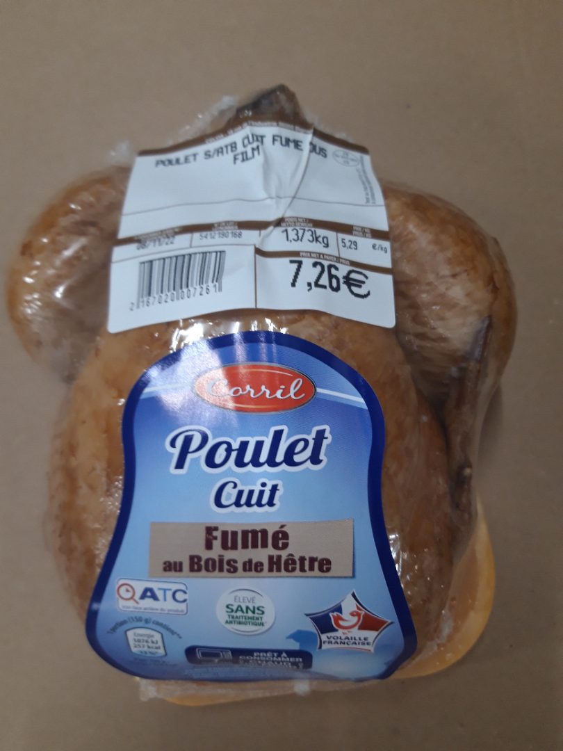 Poulet cuit fumé Corril : photo du produit rappelé le 24/10/2022