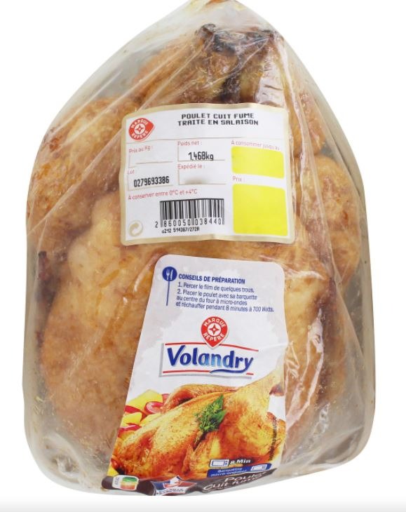 Poulet cuit fume Volandry : photo du produit rappelé le 20/05/2022