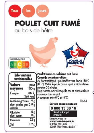 Poulet fume au bois de hetre Tous les Jours : photo du produit rappelé le 24/10/2022