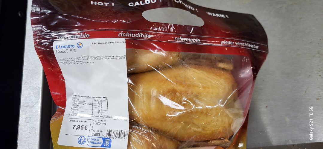 Poulet pac Centre E. Leclerc Alsedis Sélestat : photo du produit rappelé le 18/11/2025