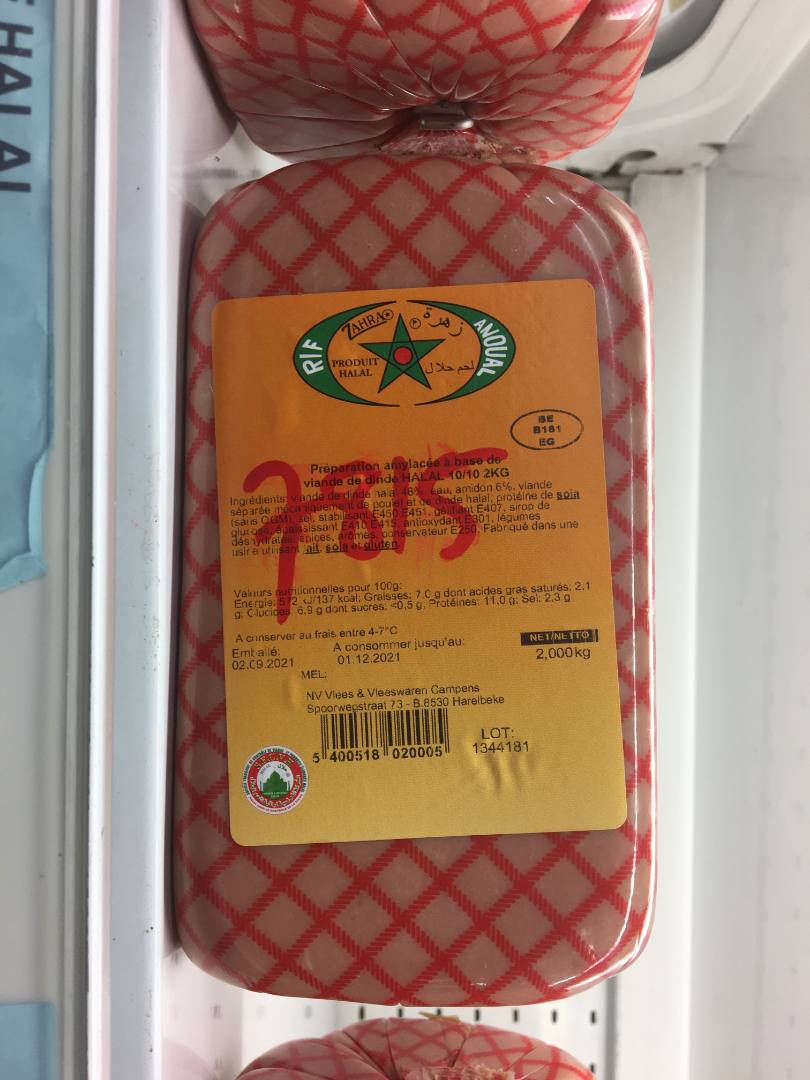 Préparation amylacée à base de viande de dinde halal 2kg : photo du produit rappelé le 12/10/2021