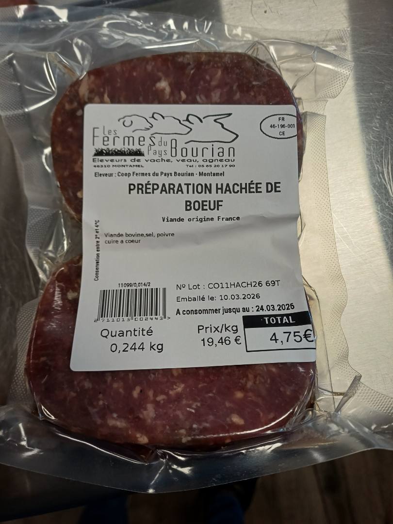 Préparation hachée : photo du produit rappelé le 24/03/2026