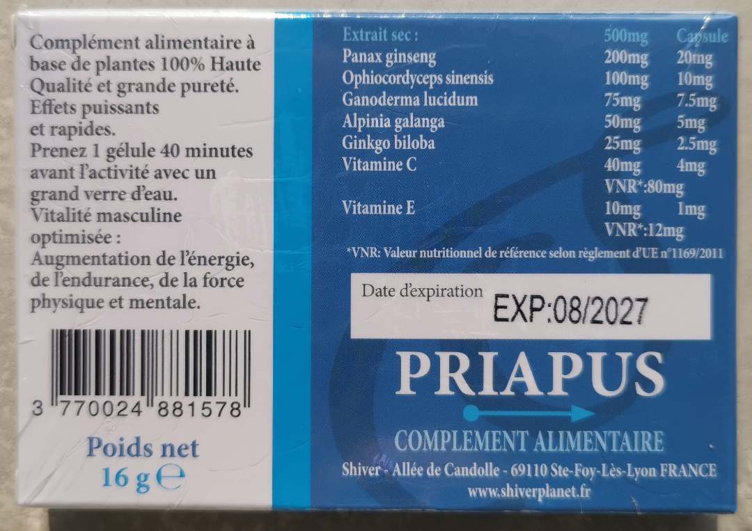 Priapus Shiver : photo du produit rappelé le 16/01/2026