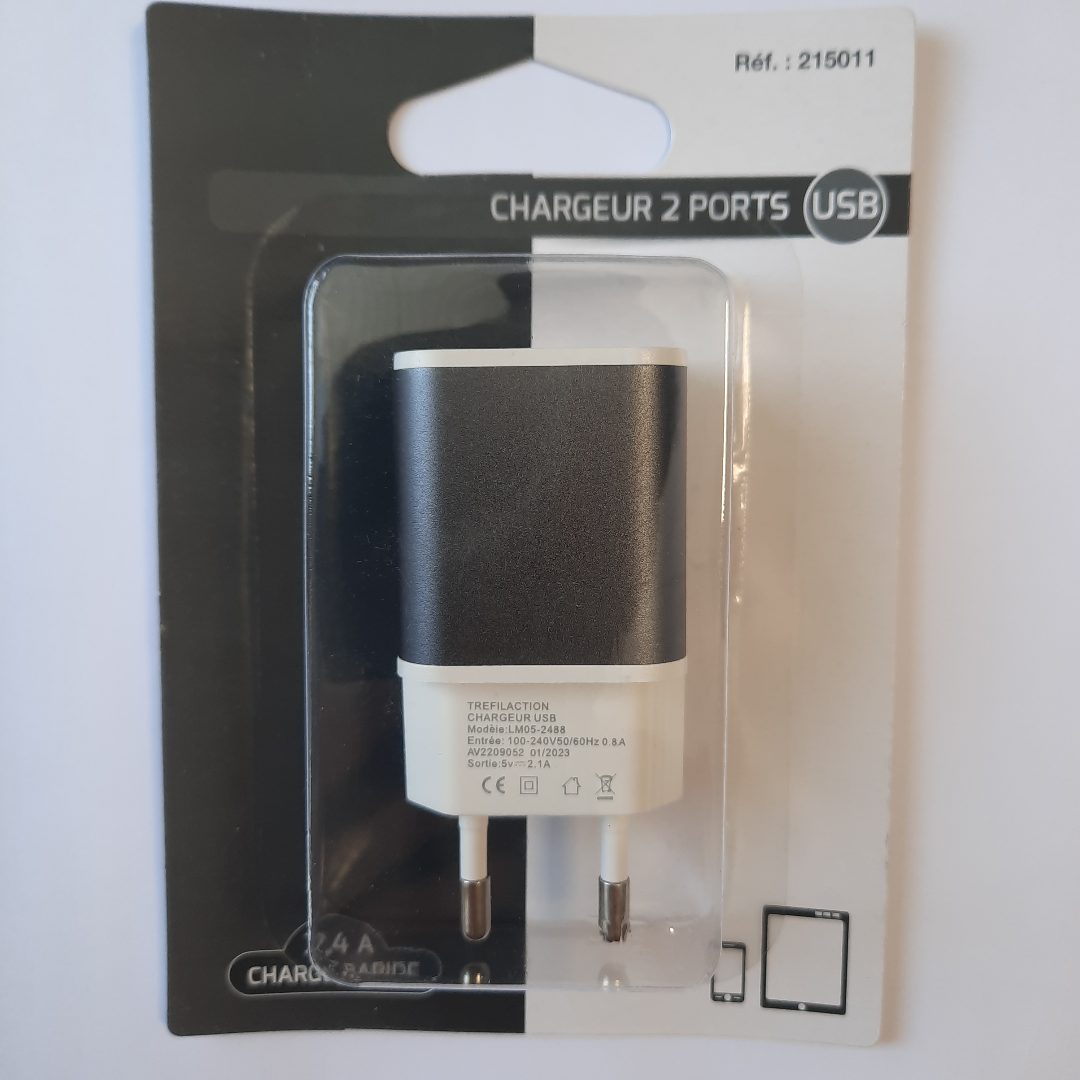 Prise USB 2 ports Trefilaction : photo du produit rappelé le 12/07/2023