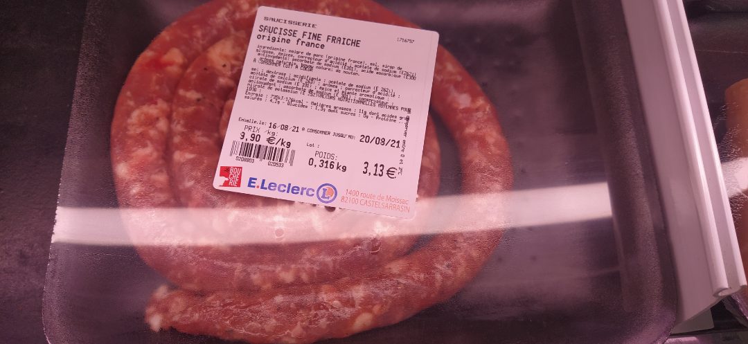 Produit de saucisserie (chair à farcir et saucisses) : photo 3 sur 4 du produit rappelé le 17/08/2021