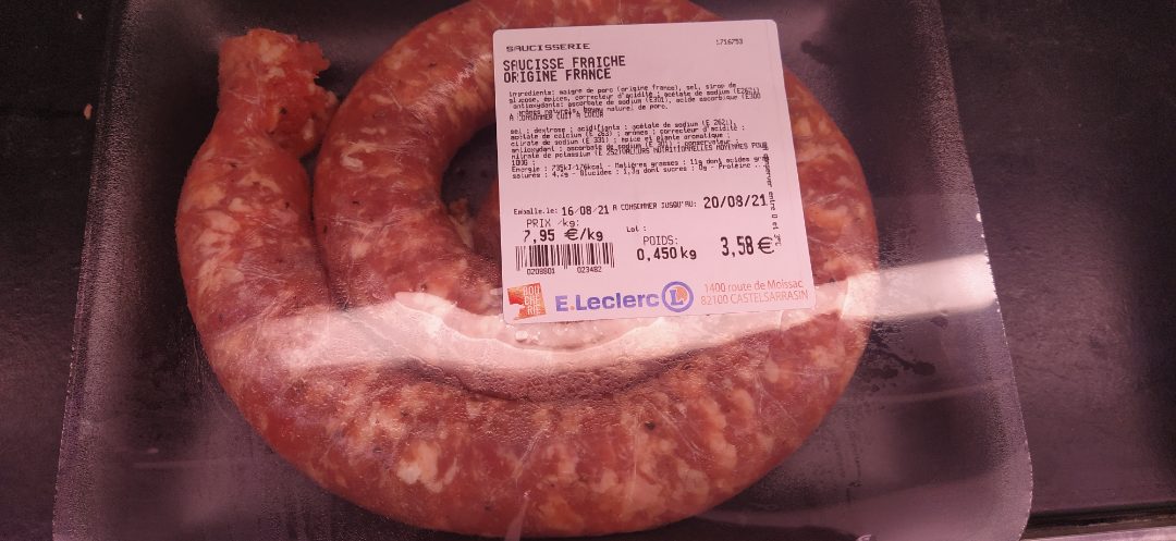 Produit de saucisserie (chair à farcir et saucisses) : photo 4 sur 4 du produit rappelé le 17/08/2021