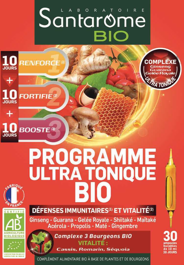 Programme ultra tonique bio 30 ampoules Santarome BIO : photo du produit rappelé le 25/06/2021