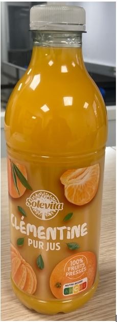 Pur jus de clémentine Solevita : photo du produit rappelé le 06/01/2025