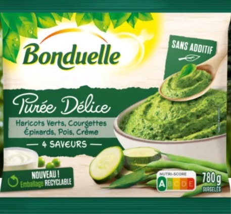 Purée délice : haricots verts, courgettes, épinards, pois, crème Bonduelle : photo du produit rappelé le 15/04/2025