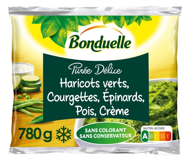 Purée délice : haricots verts, courgettes, épinards, pois, crème Bonduelle : photo du produit rappelé le 14/10/2022